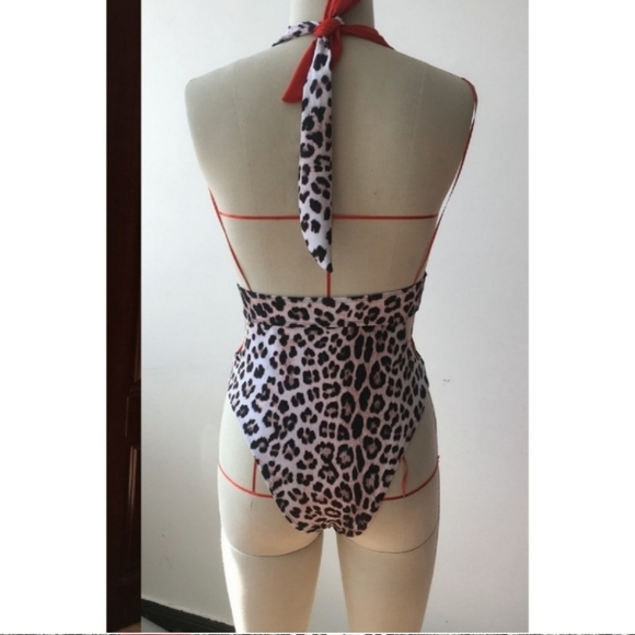 Red & Leopard Print Swimsuit - Picture 5 of 8